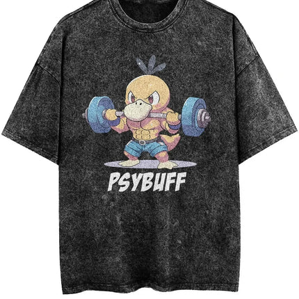 2026 Hot Sale Pokemon Squirtle Gym Muscle T-Shirt Vintage Washed Anime Graphic Tee Unisex Streetwear Short Sleeve Top Gym Lovers