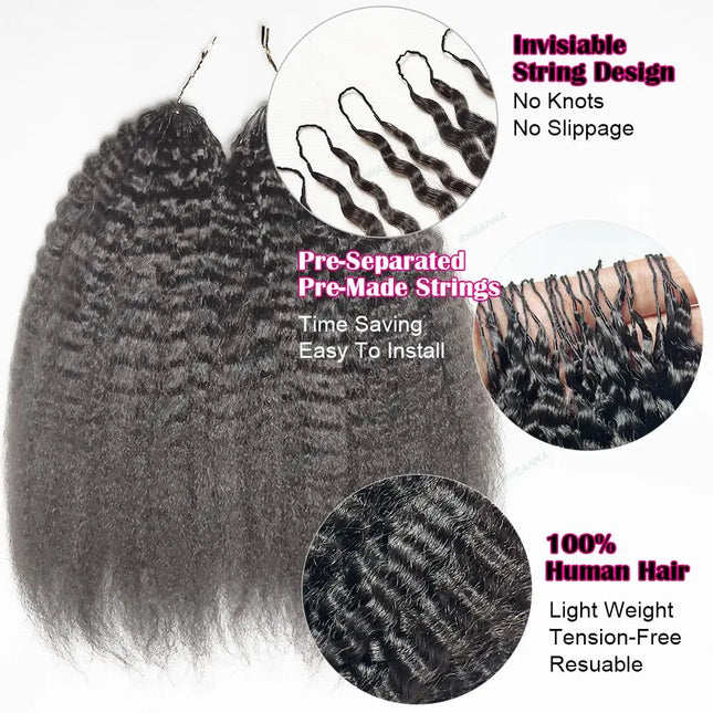 Kinky Straight Crochet Human Hair Pre-Looped Feather Real Human Hair Extensions Reusable Invisible Pre-Separated Knotless
