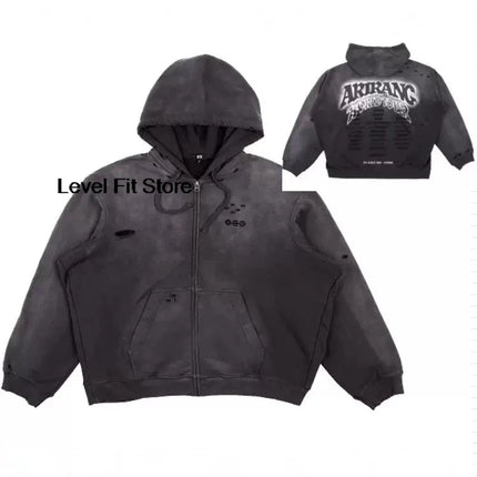 2026 New Retro Washed Grey Hoodie ARIRANG hoodies Casual zipper jacket Sports Streetwear