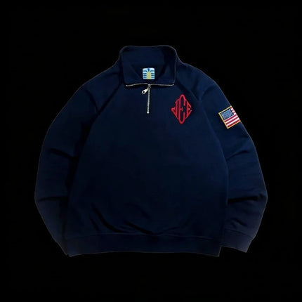 Embroidered Zipper Polo Shirt Black White Retro Original Casual Top Classic Stand Collar Long Sleeve Couple Same Style
