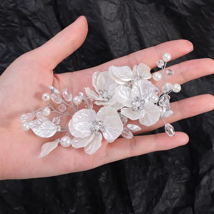 Crystal Pearl Flower Hairpin Wedding Guest Headdresses White Shell Flower Hair Clip Barette Hair Woman Wedding Hair Accessories