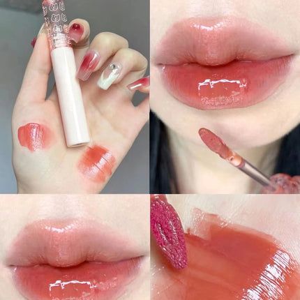 Cherry Pink Waterproof Mirror Finish Water Lip Gloss Nude Brown Clear Tint Glass Lip Oil Liquid Makeup for Luminous Look