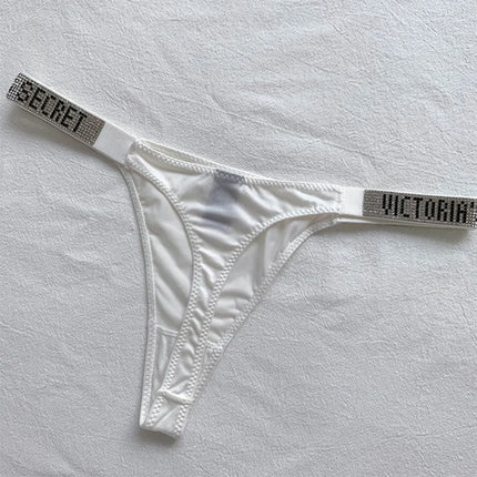 2025 New Satin Letter Rhinestone G-String Women Underwear Sexy Lace Lingerie Low Waist Seamless Panties Panties