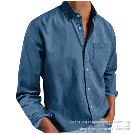 Long Sleeve Collared Men's Shirt Business Commute Style Polyester Fabric Machine Washable Spring Autumn Collection 2025