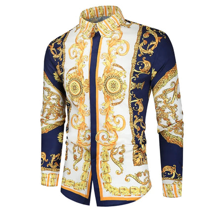 2023 New Men's 3D Digital Print Fashion Slim Fit Long Sleeve Shirt Smooths Your Silhouette Cross-Border Wholesale