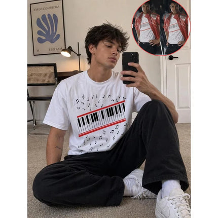 Piano Keyboard Music Notes T-shirt for Men Women Pianist Musician Graphic Tee Casual Cotton Short Sleeve Tops