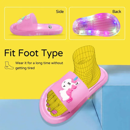 Children's Boys Girls Slippers Cartoon Unicorn Animal Prints Shoes Lighted Fashion Cute Shoes Bathroom Kids Toddler Slippers