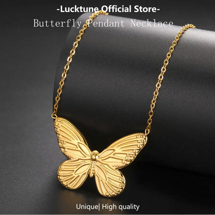 Lucktune Gold Color Butterfly Pendant Necklace Women's Stainless Steel Necklace Fashion Animal Jewelry Party Gifts Wholesale