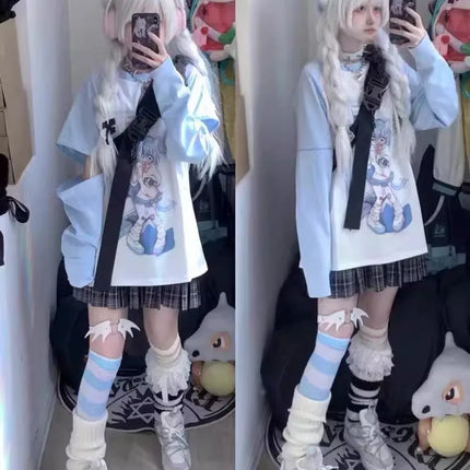 Japanese Woman Clothing With Removable Sleeve T-shirts Short Long Sleeve Female Clothing 2000s Summer Spring Kawaii y2k Clothes