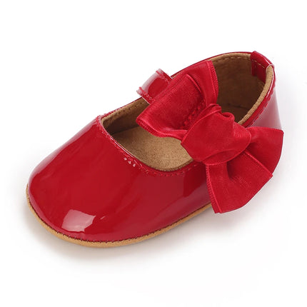 Spring and Autumn Red Comfortable Bow Detail Women's Baby Shoes for Newborns and Girls