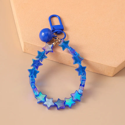 Fashion Colorful Handmade Star Beads Bracelet Bell Keychain for Car Key Women Men Handbag Pendant Keyrings DIY Jewelry Gifts