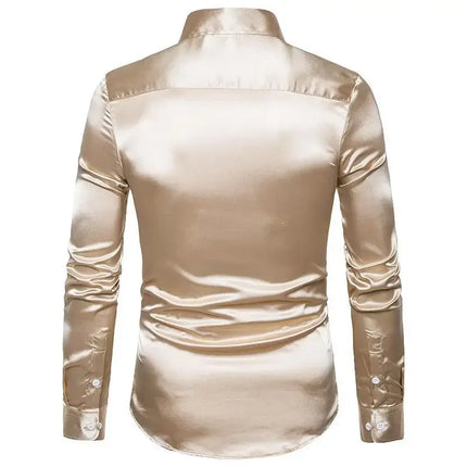 Amazon Spring Autumn Men's Long Sleeve Shirt Casual Fashionable Shiny Interior Top Men's European Style Foreign Trade Shirt