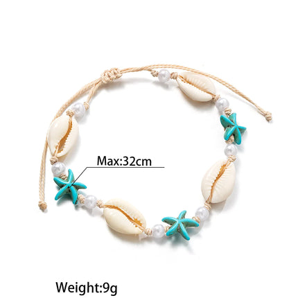 Bohemian Summer Beach Anklet for Women, Imitation Shell & Small Resin Beads Adjustable Barefoot Ankle Bracelet Vacation Jewelry