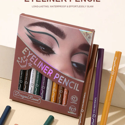 12pcs/box Black Gold Eyeliner Pencil Set Long-Lasting Waterproof Pigment Green Purple Eye Liner Pen Women Colorful Eye Cosmetics
