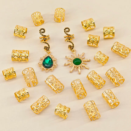 22pcs Golden Mixed Dreadlocks Set Street Party Little Braid Accessories For Women Braids Mixed 6 Patterns Hair Rings