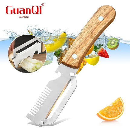 Multi-Functional Vegetable Peeler For Kitchen Ultra-Sharp Cutter Tool Stainless Steel Blade With Wooden Handle And Bottle Opener