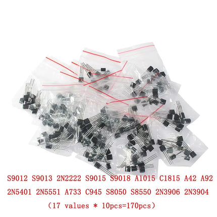 50-900PCS Transistors kit NPN PNP S8050 S8550 S9012 2N3904 2N3906 C1815 A1015 MJE13001 BC327 BC337 BC517 BC547 BC548 BC549 BC558