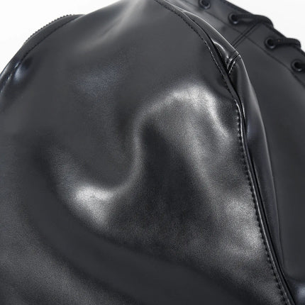Adjustable Size Fetish Double Leather Mask with Zipper for Adult Mysterious Role Play Terror Masquerade Party Mask Hood Costume