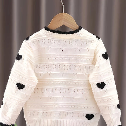 Girls' New Autum Sweater Cardigan, Fashionable and Versatile Single-Breasted Heart Long-Sleeved Korean Style Baby Girl's Jacket