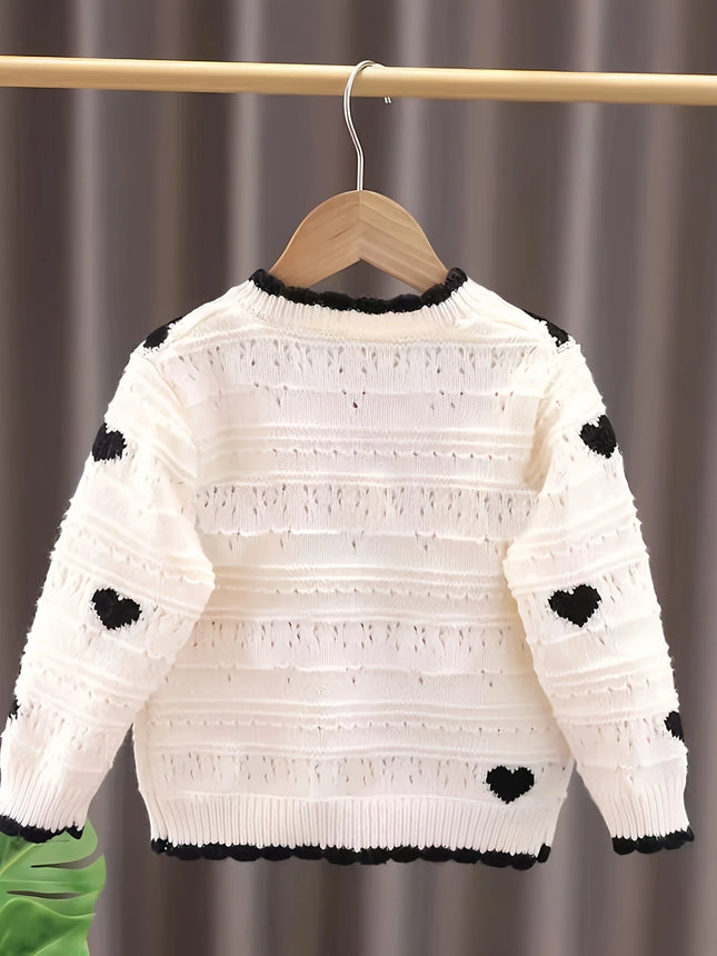 Girls' New Autum Sweater Cardigan, Fashionable and Versatile Single-Breasted Heart Long-Sleeved Korean Style Baby Girl's Jacket
