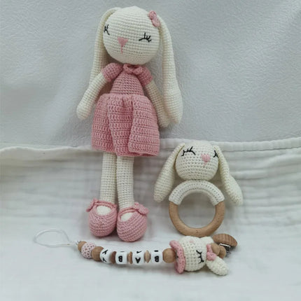 Newborn Mobile Gym Educational Ring Teething Toy Baby Cotton Baby Wooden Ring Rattle Crochet Wool Toy Customize Pacifier Chain