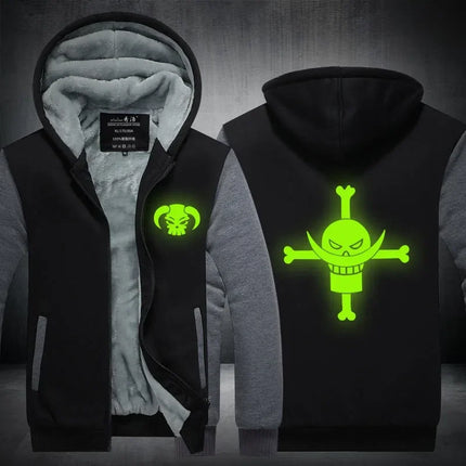 Luffy Men Jackets Streetwear Printed At Night Sweatshirts One P Thicken Fleece Hoodies Homme Winter Clothes Keep Warm Hoodie