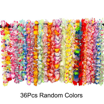 24/36pcs Hawaiian Leis Bulk Luau Party Colorful Tropical Flower Necklace Leis Summer Beach Hula Dance Party Decorations Supplies