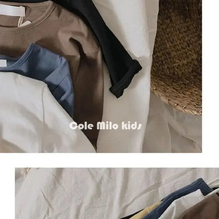 Autumn Winter Boy Girl Children's Solid Long-Sleeved Bottoming Shirt Kid Loose T-shirt Retro Baby Cotton Tops Toddler Casual Tees
