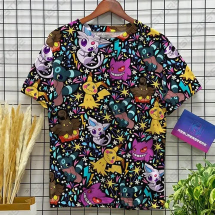Men's Ghost Type Pokemon Gengar Gastly Print T-Shirt Casual Short Sleeve Tee Anime Fans & Streetwear Lovers Ideal for Daily Wear