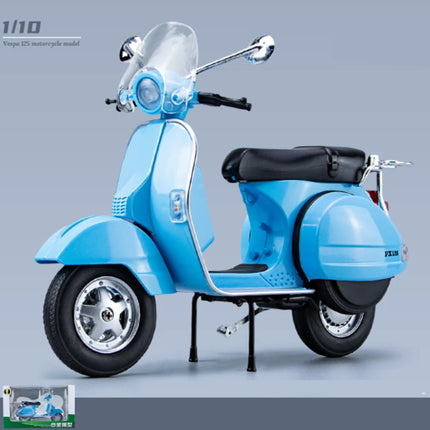 1:10 Alloy Diecasts Vespa 125 Classics Motorcycle Model Vehicles Sound Light Off Road Autocycle Simulation Collectibles Toys Car