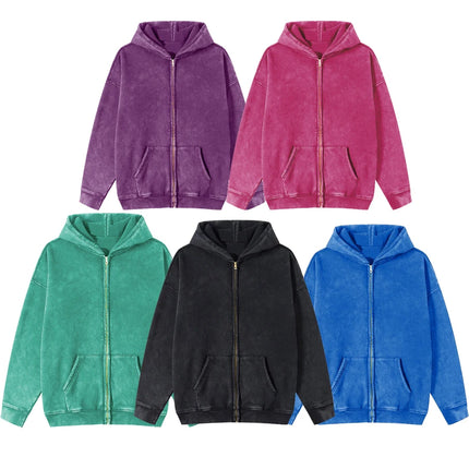 Autumn  Solid Color 100% Cotton Women Washed Hoodie Sport Casual Zipper Hoody Y2K Jogging Streetwear Harajuku Soft Hoodies