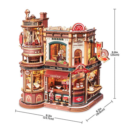 ROKR Dream Coffee Factory 3D Wooden Puzzles Wooden Music Box Christmas Wooden Model Kits Build Best Gifts for Kids Adults EAB02