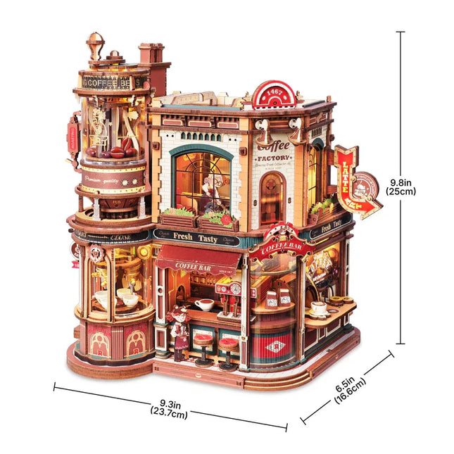 ROKR Dream Coffee Factory 3D Wooden Puzzles Wooden Music Box Christmas Wooden Model Kits Build Best Gifts for Kids Adults EAB02