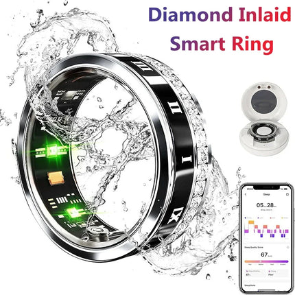 Diamond Smart Ring for Men Women Heart Rate Blood Oxygen Sleep monitoring IP68 Waterproof Sport Modes Ring For Android IOS