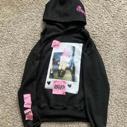Vintage Y2k Black XoXo Hoodies Women Grunge Hip Hop Streetwear Sweatshirt Tops Goth Oversized Hoodie Women Clothing