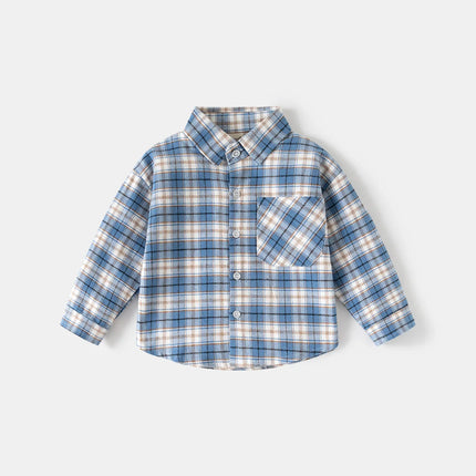 Spring Autumn Kids Plaid Long Sleeve Shirt Korean Style Boys Girls Loose Oversized Top Light Outerwear Casual Children Blouse