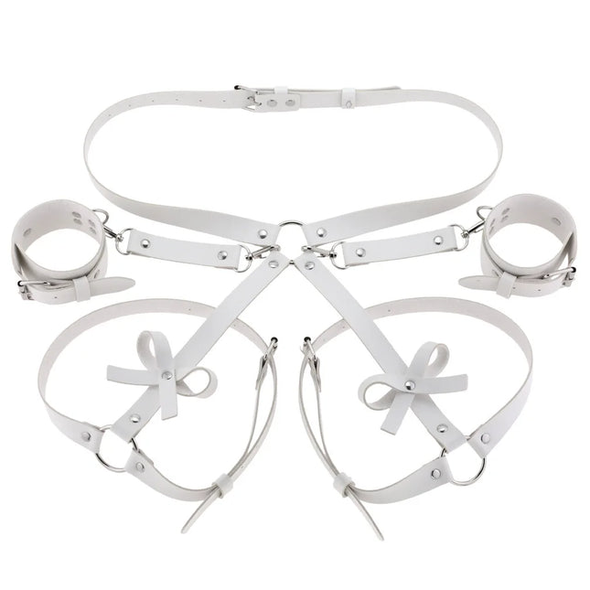 Women Adjustable Leather Bondage Set Waist Belt Thigh Cuffs Handcuffs Restraint Strap Comfort Kit for Couples