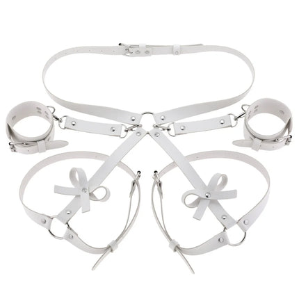 Women Adjustable Leather Bondage Set Waist Belt Thigh Cuffs Handcuffs Restraint Strap Comfort Kit for Couples