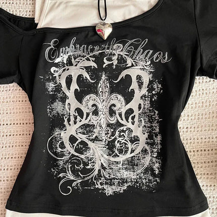 Women's 90s Vintage Punk T-Shirt Summer Streetwear Sexy Short Sleeve Gothic Slim Crop Top Hotgirl Casual Women's Tee Harajuku Y2k