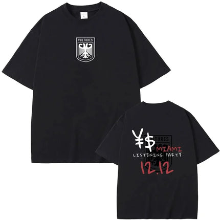Rapper Kanye West New Music Album Vultures Graphic T-Shirts Men Women Hip Hop Street Fashion Oversized Tees Pure Cotton Tops