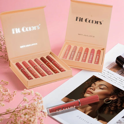 Six-piece lip gloss set, waterproof, anti-fading, easy to apply, velvet matte lip gloss