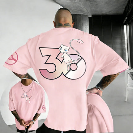 Pokemon  30th Anniversary Mew Co Branded T-shirt Summer Men's and Women's Loose Casual Hip Hop Versatile Short Sleeve Top