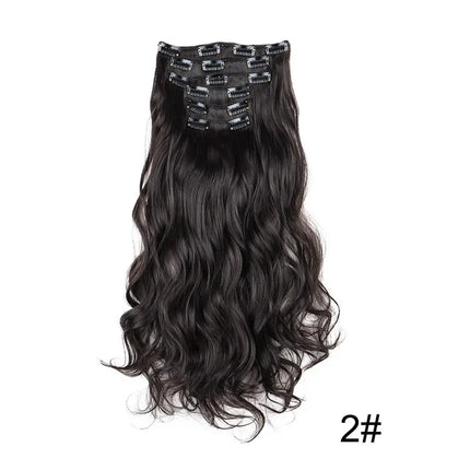 Black Hair Extensions 24"/60cm 6pcs/set Women Long Straight Synthetic Full Head Clip 16 Clips Ombre Heat Resistant Fiber Hair