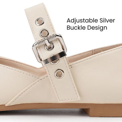 Mary Jane Shoes Female Genuine Leather  V-Cut Snap Ballet Shoes Women Square Toe Flat Cowhide Ladies Shoes