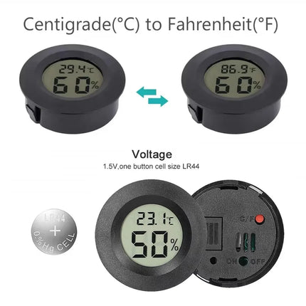 Round Digital LCD Thermometer For Car Indoor Room Cigar Wine Cabinet Digital Temperature Humidity Meter Pet  Acrylic Box