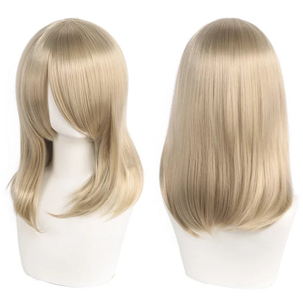 High Quality 40cm Medium Cosplay Wig With Bang Black Blond Pink Red Blue Purple Heat Resistant Synthetic Hair Wigs