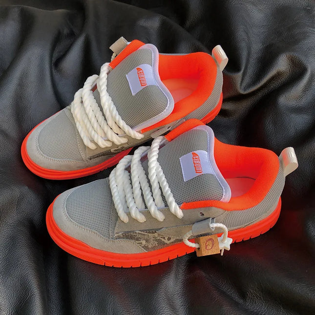 Gray Retro Low-top Thick Tongue Bread Shoes Large Size Men Women Casual Board Shoes Boy Girl Sports Skateboarding Sneakers