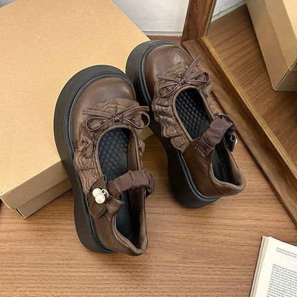 2026 Spring Autumn Height-Increasing Women's Mary Jane Shoes Concise Butterfly-knot Single Shoes Ladies' Elegant Dress Leather Pumps