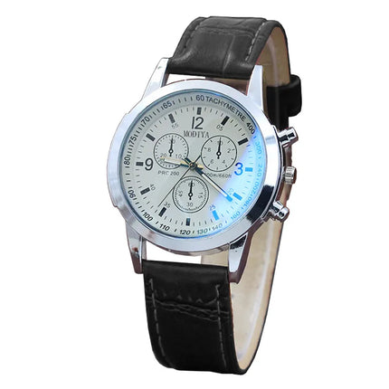 Luxury Blue Ray Glass Watches For Men Neutral Quartz Simulates The Wrist Watch Brand Casual Leather Strap Watches Reloj Hombre