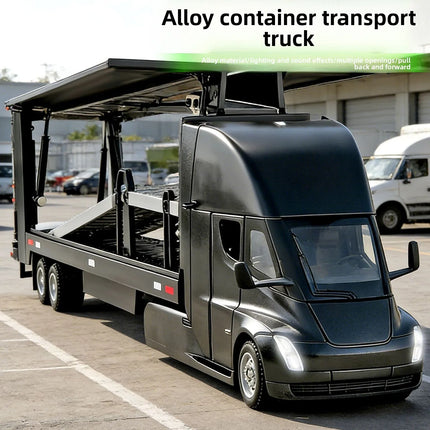1:32 Semi sound and lght Alloy Container Double Decker Transporter Model Ornament Toy Diecast Alloy Car Model Collectible